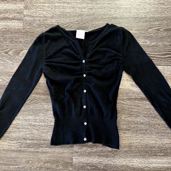 Vintage Fast Forward NYC Black Cardigan Girls Size 16 Ruched Long Sleeve V Neck - Picture 1 of 9